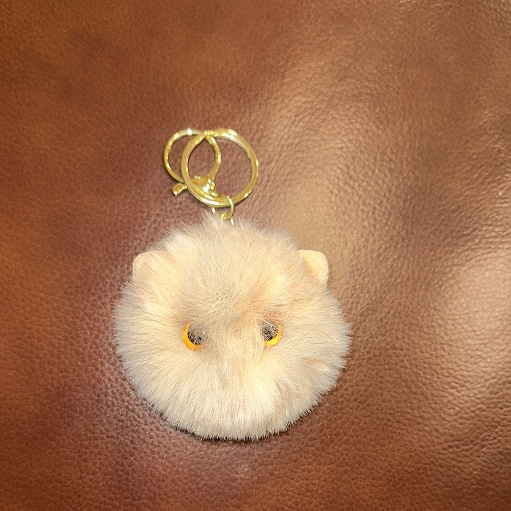 Fluffy Cream Keychain with Gold Accents